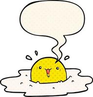 cute cartoon fried egg and speech bubble in comic book style vector