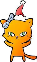 cute gradient cartoon of a cat wearing santa hat vector