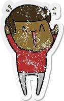 distressed sticker of a cartoon happy man vector
