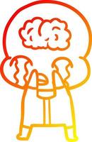 warm gradient line drawing cartoon big brain alien crying vector