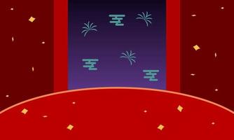 red background with ribbon glitter and firework and cloud vector