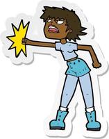 sticker of a cartoon woman punching vector