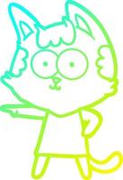 cold gradient line drawing happy cartoon cat in dress pointing vector
