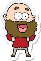 sticker of a cartoon crazy happy man with beard vector