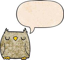 cute cartoon owl and speech bubble in retro texture style vector
