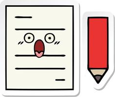 sticker of a cute cartoon test paper vector