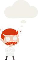cartoon man with mustache shocked and thought bubble in retro style vector