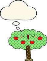 cartoon apple tree and thought bubble in comic book style vector