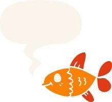 cartoon fish and speech bubble in retro style vector