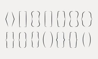 Black brackets. Set of curly braces thin line. Parentheses punctuation marks. Coding symbols. Vector