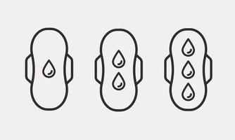 Intensidad de liberación de la toalla sanitaria. conjunto de iconos de línea de menstruación. producto higiénico. ilustración vectorial vector