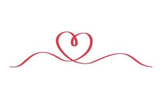 Hand drawn heart  line art concept. Red Ribbon. Vector illustration decorative design