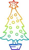 rainbow gradient line drawing cartoon christmas tree vector