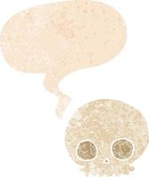 cartoon skull and speech bubble in retro textured style vector