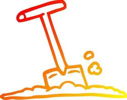 warm gradient line drawing cartoon shovel in dirt vector