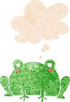 cartoon frog and thought bubble in retro textured style vector