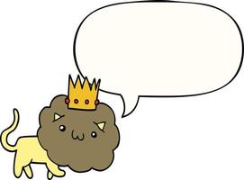 cartoon lion and crown and speech bubble vector