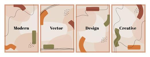 Stylish set of templates with abstract shapes and line in nude pastel colors. Neutral background in minimalist style. Contemporary vector Illustration