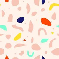 Seamless terrazzo pattern in pink, blue, yellow, red and azure. Contemporary stylish stone texture in Scandinavian style. Hand drawn trendy background for print, design, fabric. Vector illustration