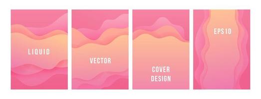 Set of minimal template in modern style design with fluid wavy shapes. Abstract background for branding. Minimal dynamic cover design with geometric element in pink color. Vector illustration