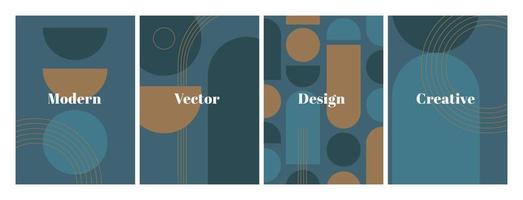 Set of stylish templates with organic abstract shapes and line in dark blue colors. Modern background in minimalist style. Contemporary vector Illustration