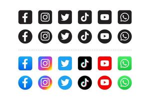 Set of social media icons in white and color background vector