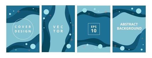 Set of modern abstract blue background in flat style design for branding. Minimal pastel cover design with fluid wavy shapes. Minimalistic banners with space for text and title. Vector illustration