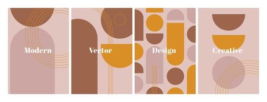 Modern set of stylish templates with geometric shapes and line in neutral colors. Abstract background in minimalist style with space for text. Contemporary vector Illustration