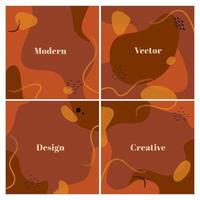 Set of square background with abstract organic shapes and wave. Contemporary design template with space for text. Modern backdrop in terracotta colors. Vector illustration