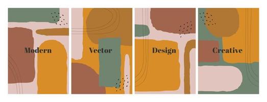 Stylish set of templates with organic abstract shapes and line in brown colors. Neutral background in minimalist style. Contemporary vector Illustration