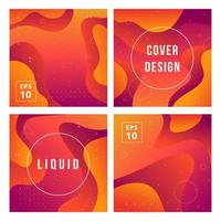 Set of minimal template in modern style with fluid wavy shape. Abstract square background for branding. Minimal dynamic cover design with geometric element in red, orange color. Vector illustration