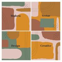 Stylish set of square templates with organic abstract shapes and line in brown colors. Neutral background in minimalist style. Contemporary vector Illustration