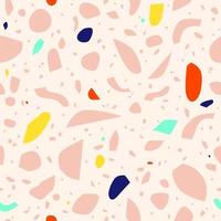 Seamless terrazzo pattern in pink, blue, yellow, red and azure. Contemporary stylish stone texture in Scandinavian style. Hand drawn trendy background for print, design, fabric. Vector illustration