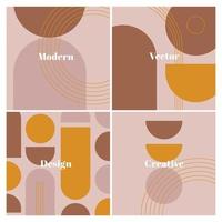 Modern set of square templates with geometric shapes and line in neutral colors. Abstract background in minimalist style with space for text. Contemporary vector Illustration