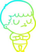cold gradient line drawing cartoon grumpy boy vector