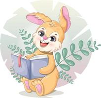 Cartoon cute bunny reading a book vector