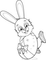 Coloring page. Cute and cheerful Easter Bunny with a egg vector