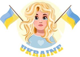 Crying girl with Ukrainian flags and the inscription Ukraine vector