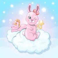 Illustration Good night with little and cute bunnies vector