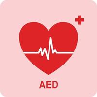 Aed icon with heart on white background. vector