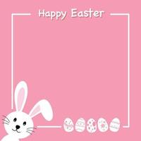 Easter card with rabbit and eggs on pink background. vector