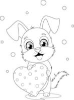 Coloring page. Cute puppy holding a heart vector