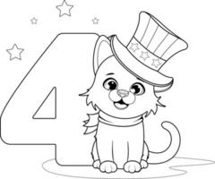 página para colorear cachorro en un sombrero con el número 4 vector