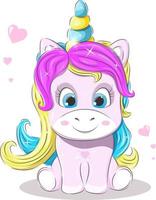 hermoso pequeño unicornio con corazones vector