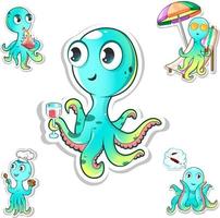 5 different and fun octopus stickers in the same style vector