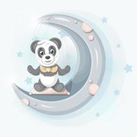 un lindo panda de dibujos animados y una luna vector