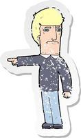 retro distressed sticker of a cartoon man pointing vector