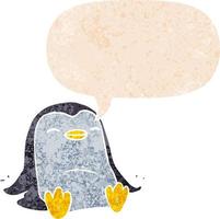 cartoon penguin and speech bubble in retro textured style vector