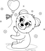 Coloring page. Cute little bear with a butterfly and a balloon vector