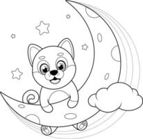 Little shiba inu dog holding on to the moon in the sky vector